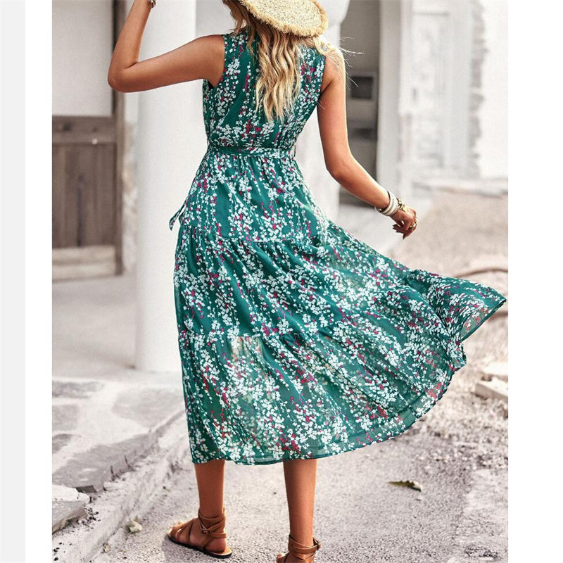 V-Neck Sleeveless Maxi Dress in Vibrant Print Options