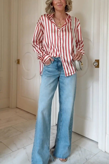 Margovil Long Sleeves Button Down Striped Blouse Shirt