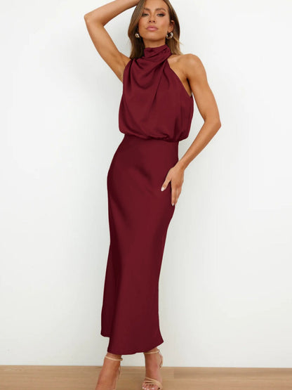 Satin Sleeveless Parties Bridesmaid Midi Dresses