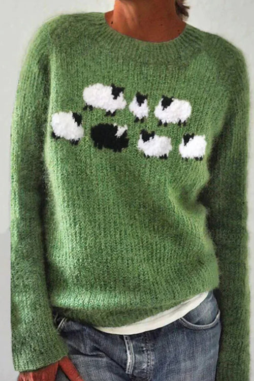 Margovil Round Neck Animal Pattern Pullover Sweater(in 2 Colors)