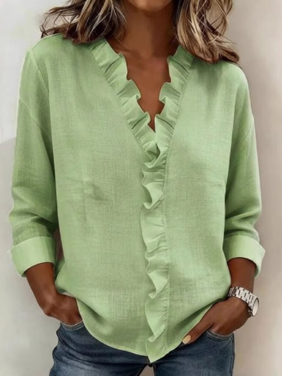 Wood Ear Solid Color Chiffon Blouse