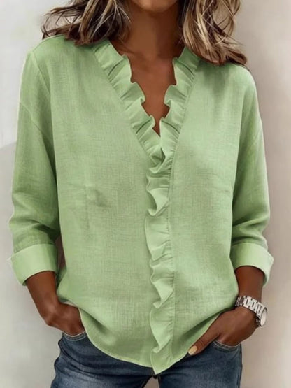 Wood Ear Solid Color Chiffon Blouse