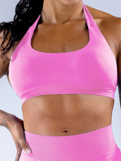 Seamless With Breast Pads Pleated Exercise Yoga Halter Bra Vest