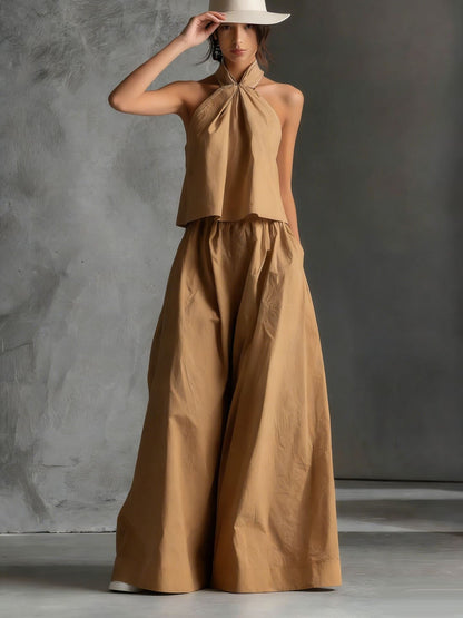 Loose Sleeveless Top And High-waisted Wide-leg Pants Two-piece Set