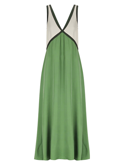 V-neck Sleeveless Color-blocked Maxi Dress