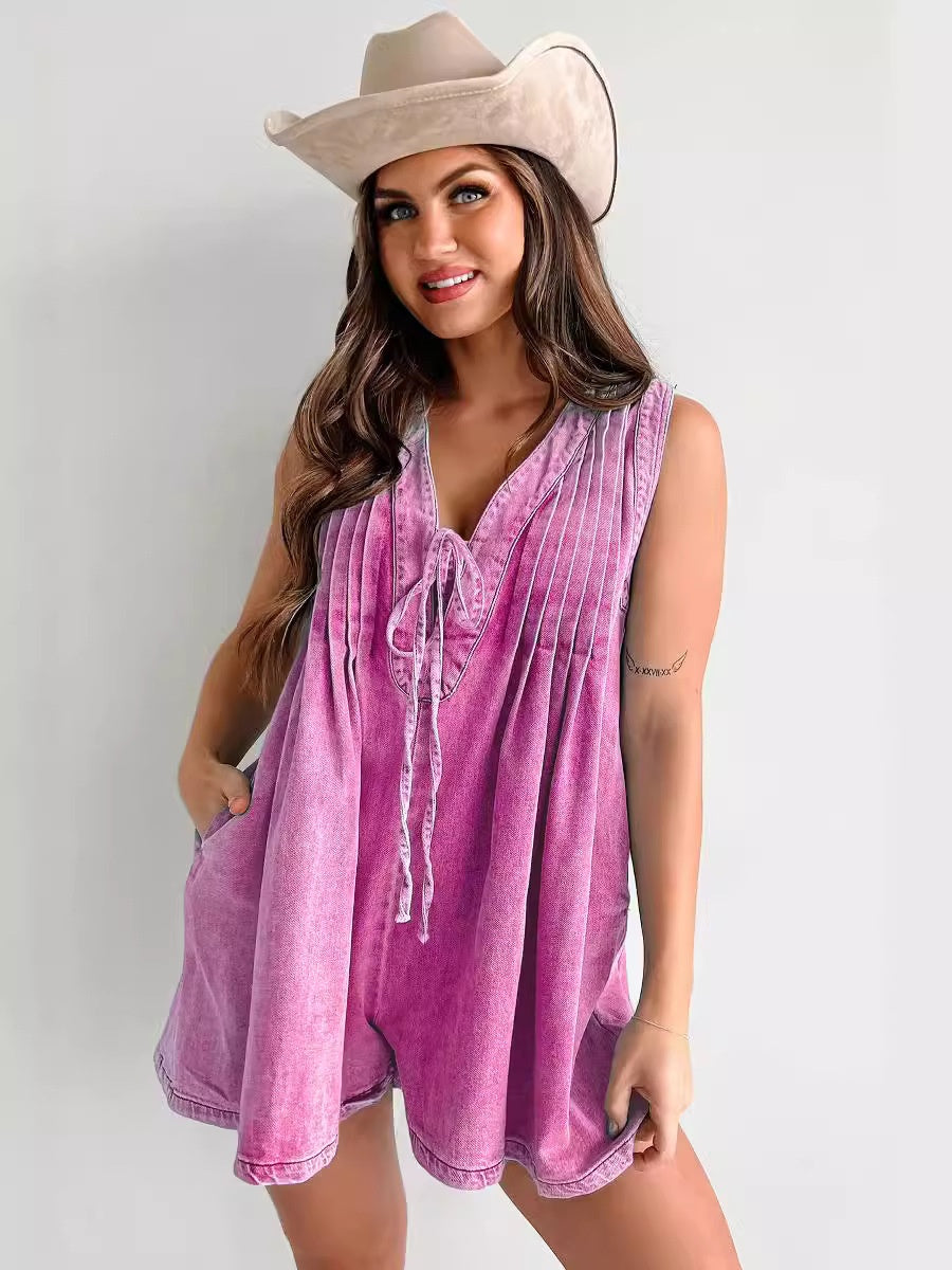 Sleeveless Short-sleeved Denim Jumpsuit