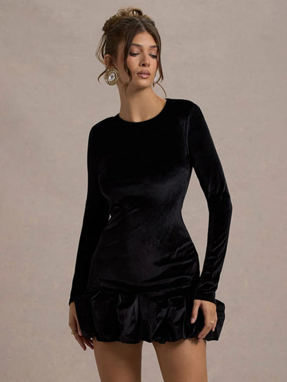 Liber Autumn Women's Pleated Velvet Mini&Short Dresses