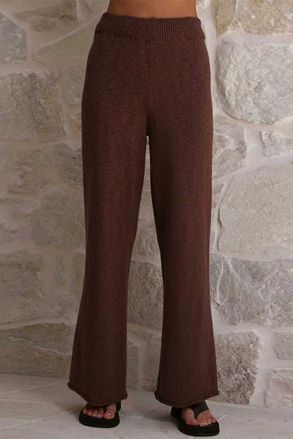 High Rise Solid Wide Leg Knit Pants