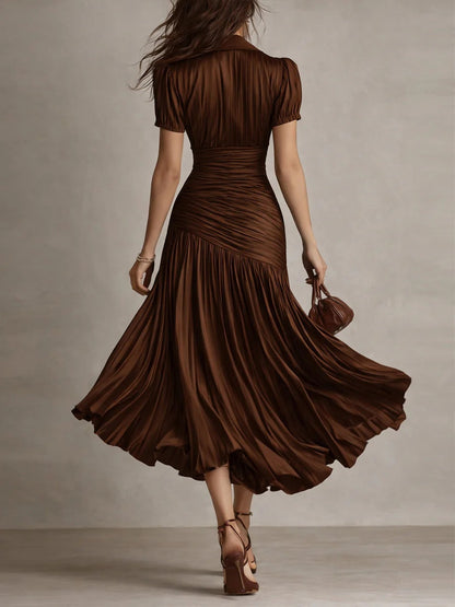 Stripes Satin Splicing Big Swing Temperament Maxi Dresses