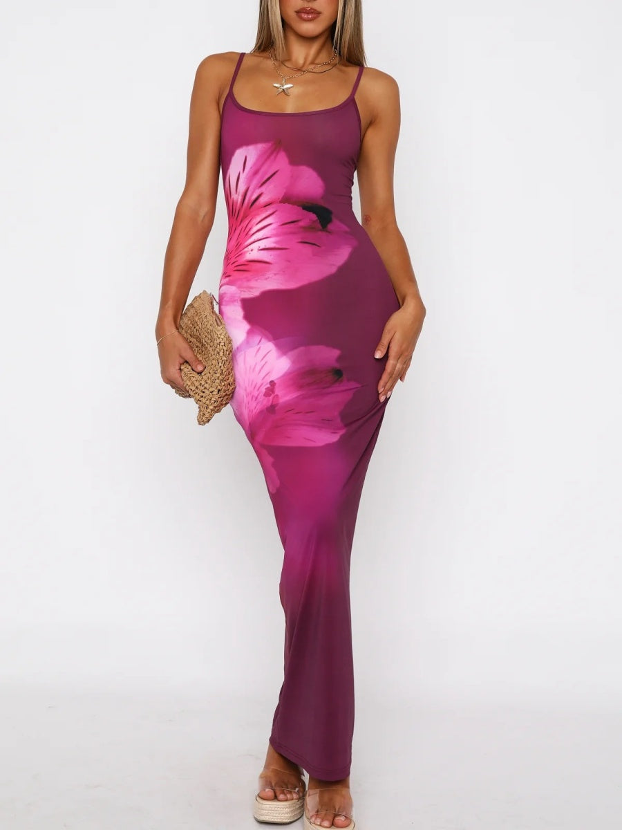 Liber Spring Women's Backless Abstract Maxi Dresses