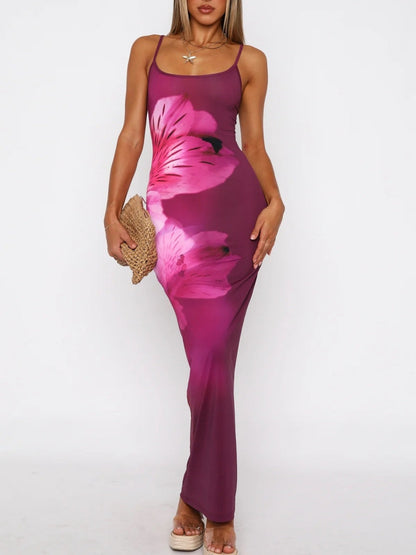 Liber Spring Women's Backless Abstract Maxi Dresses