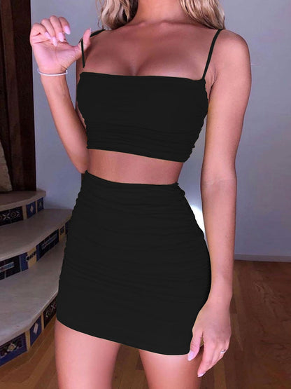 Liber Spring Women's Pleated Solid Color 2-piece Sets