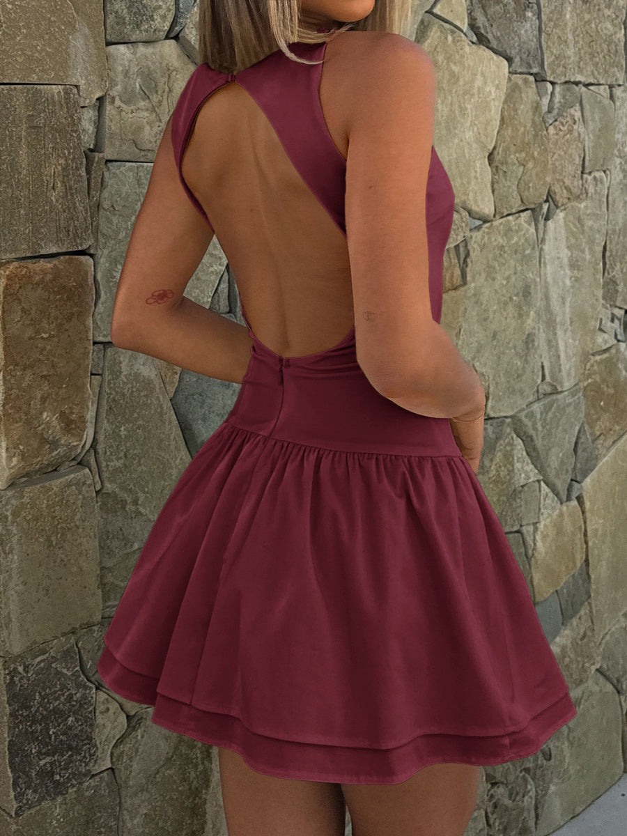 Backless Solid Color Mini&Short Dresses