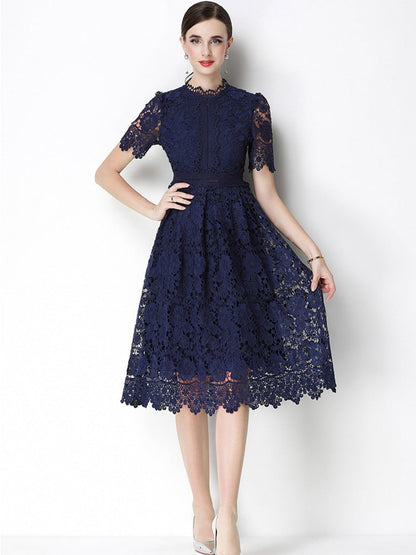Hollow-out Water-soluble Lace Midi Dress