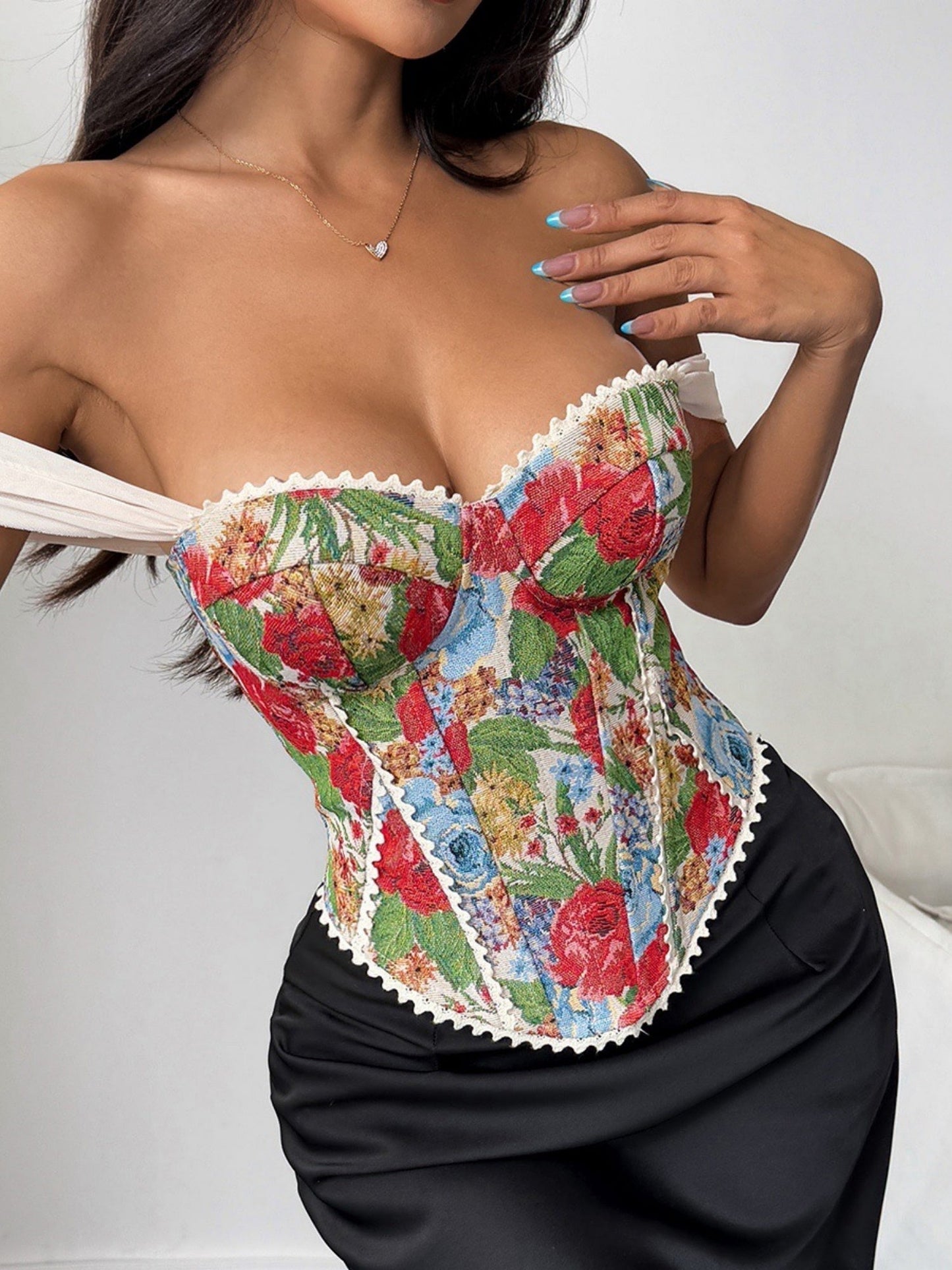 Jacquard Strapless Lace Tethered Fish Bones Strapless Bra