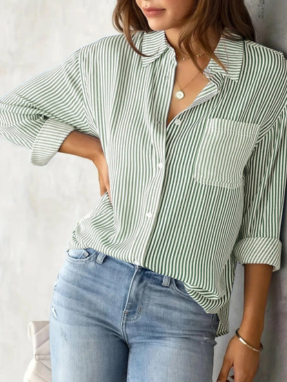 Loose-fit Long Sleeve Stripes Stripes Shirts