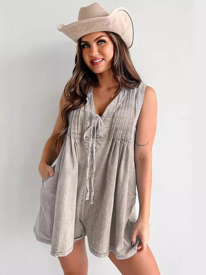 Sleeveless Short-sleeved Denim Jumpsuit