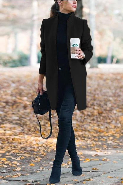 Margovil Ellen Stand Collar Open Front Pockets Coat