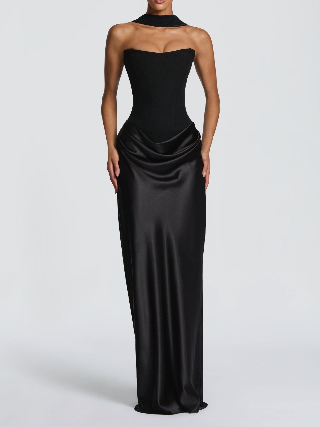 Satin Tie Ribbon Off-shoulder Sexy Strapless Bodycon Maxi Dress With Cinched Waist
