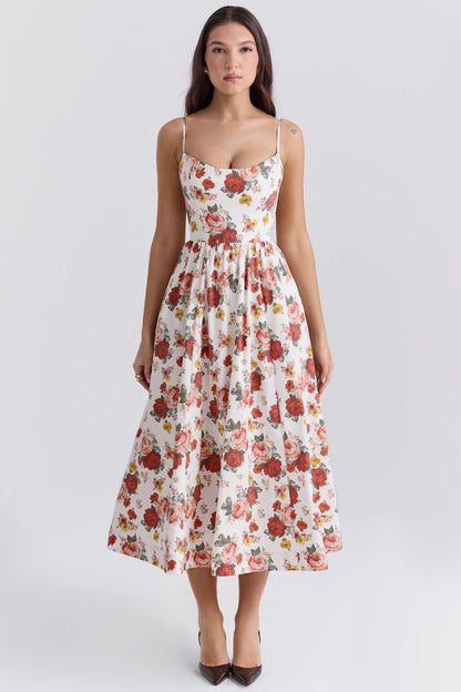italian rose print cotton corset sundress