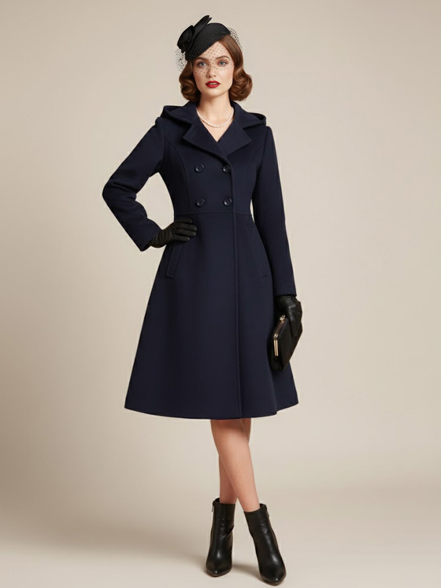 Vintage Hooded A-line Double-breasted Woolen Midi Coat For Women 2026