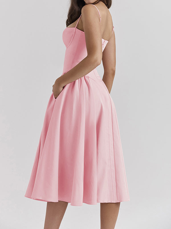 Vintage Solid Cami Midi Dress