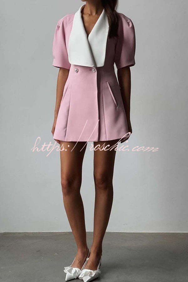 Stylish Contrast Lapel Backless Bow Shirt Style Pocket Mini Dress