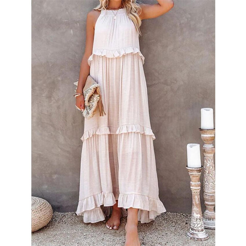 Ruffle Halter Neck Swing Maxi Dress in Multiple Colors