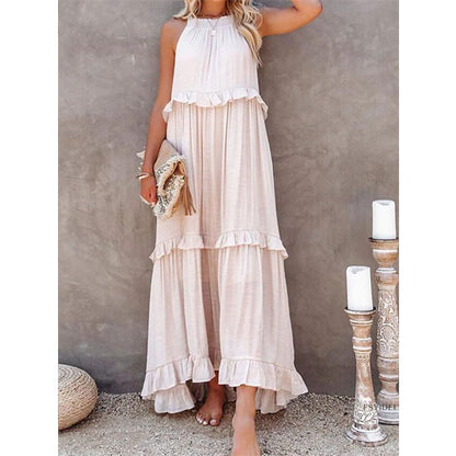 Ruffle Halter Neck Swing Maxi Dress in Multiple Colors
