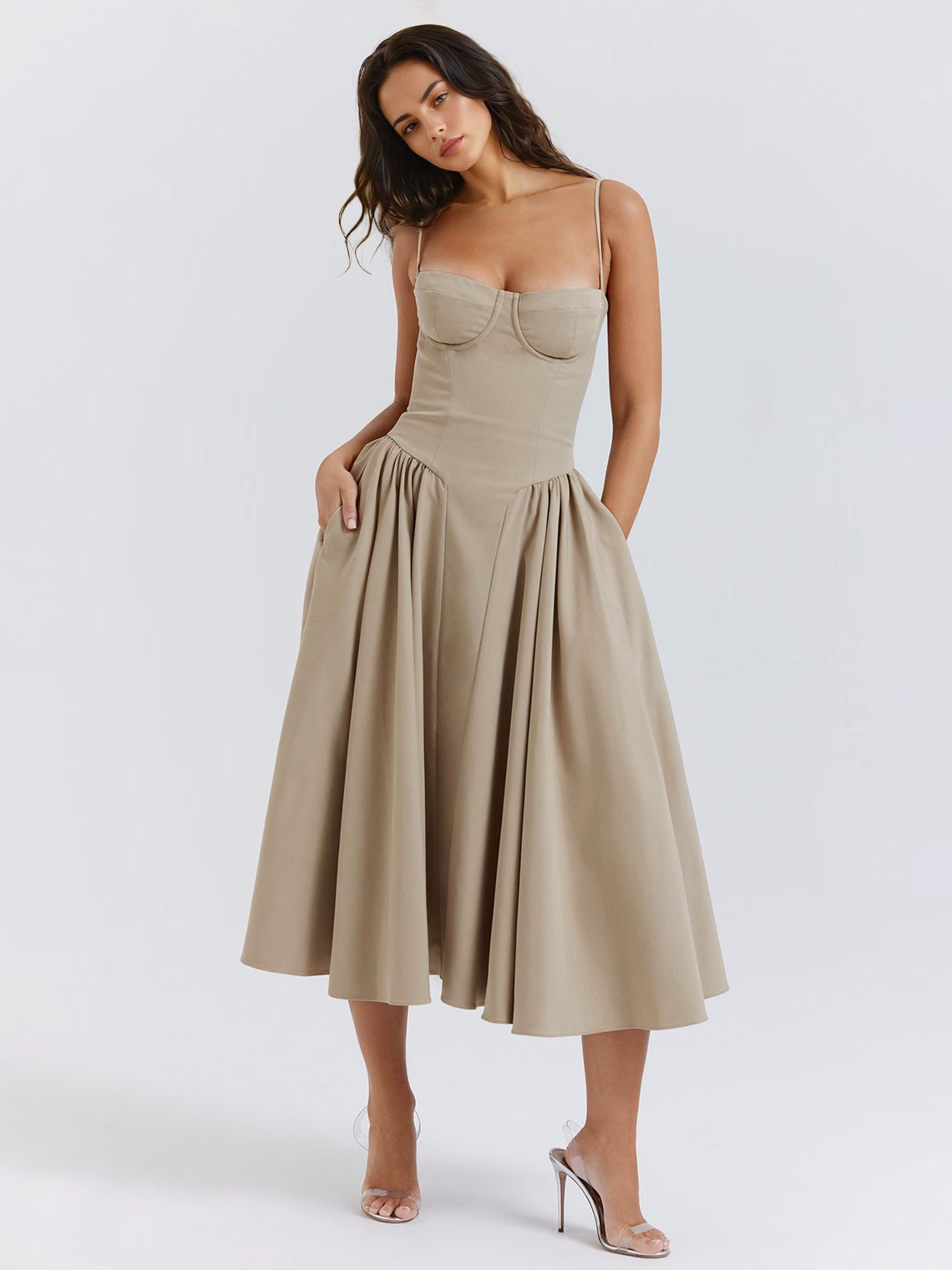 Corset Dress Spaghetti Strap Backless Brunch Birthday Party Midi Dresses
