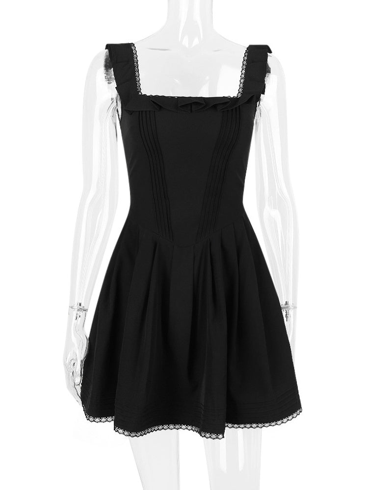 Little Black Dress Ruffles Square Neck Backless Graduation Party Mini Dresses