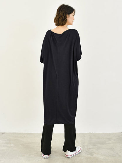 Casual Batwing Half Sleeves Solid Color Round-Neck Midi Dresses