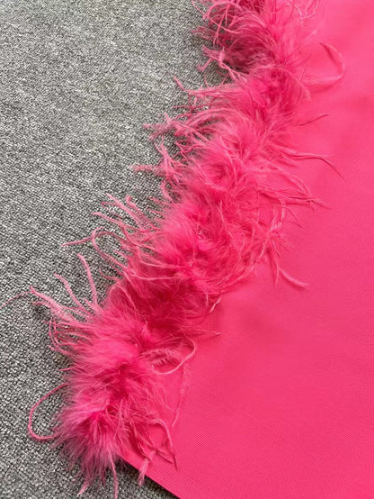 Summer High Waist Feather Split Sleeveless Tube Top Midi Dress – Sexy Sweet Dress