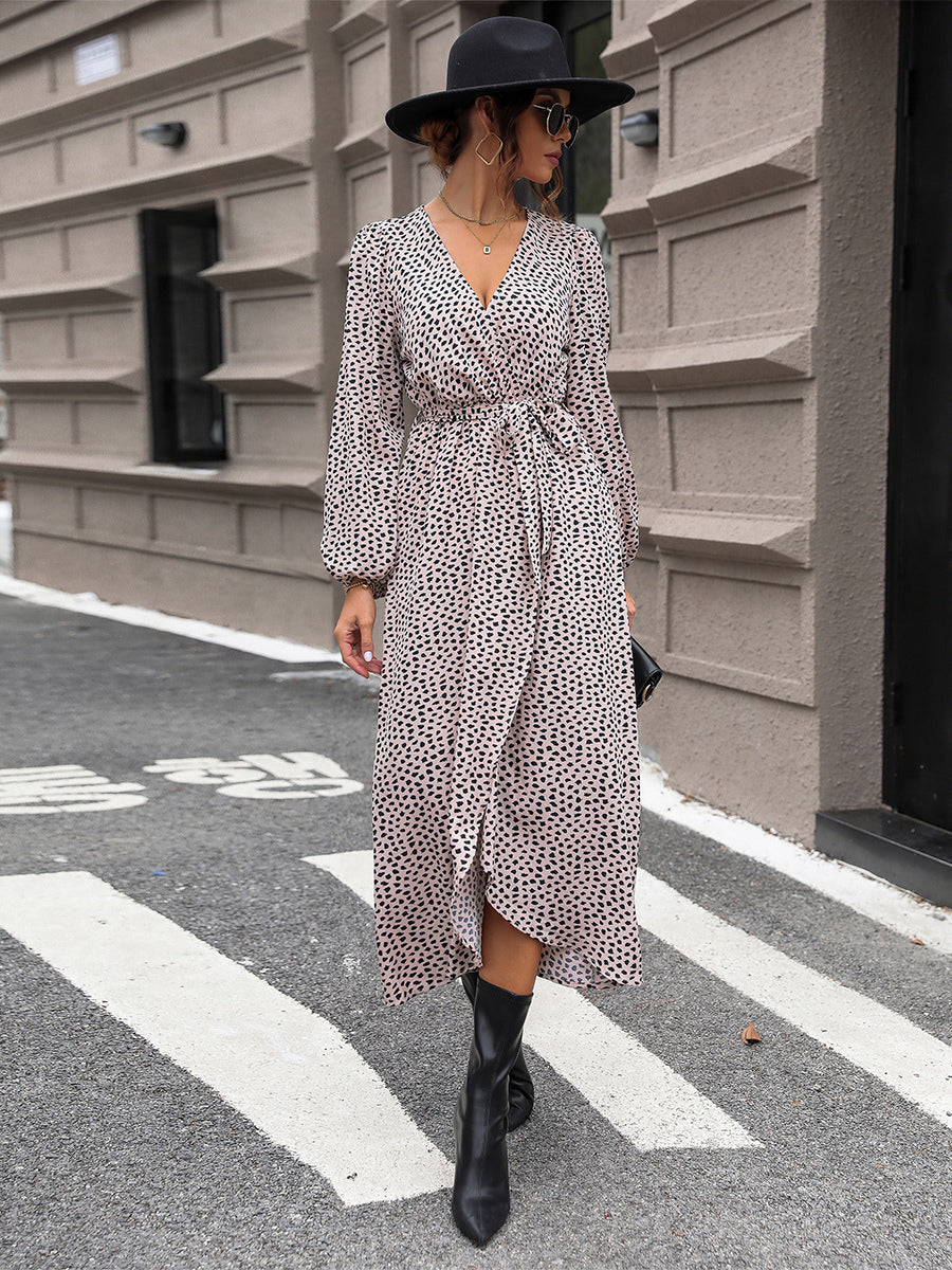 Floral Dress Midi Dress Dresses Strapless Layered Lace Up V-Neck Long Sleeves Front Slit Casual Spring