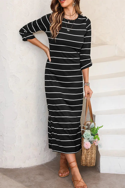 chic black striped maxi dress