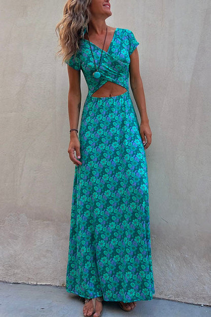 One Dress Two Ways Short Sleeve Floral Printed Maxi Dress
