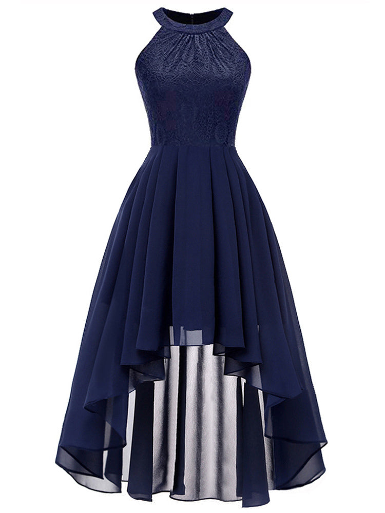 Irregular Dress Chiffon Skirt Lace Bodice High Low Sleeveless Midi Dresses