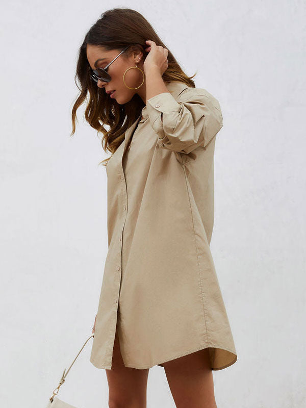 Shirt Dresses Turndown Collar Long Sleeves Mini Dresses
