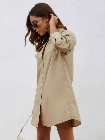 Shirt Dresses Turndown Collar Long Sleeves Mini Dresses