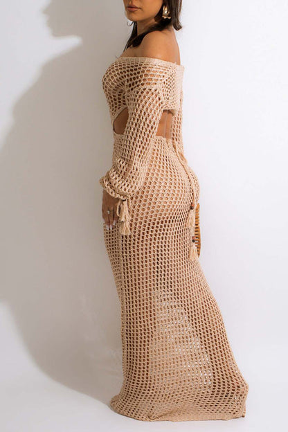 Beach Knit Deep V Neck Maxi Dress