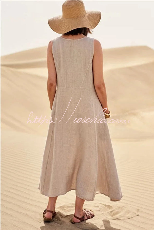 Solid Sleeveless Pocket Loose Comfort Midi Dress