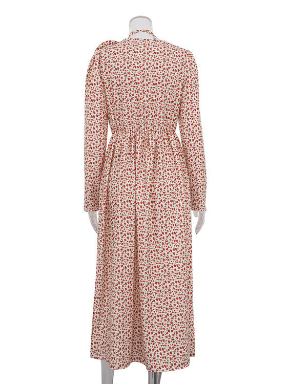 Floral Dress Bloosm Plunge High Slit Long Sleeves Busniess Casual Maxi Dresses