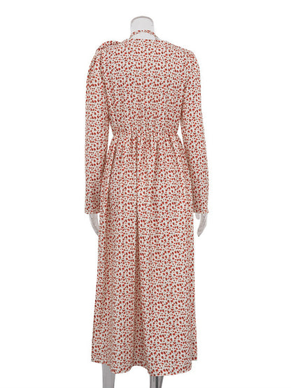 Floral Dress Bloosm Plunge High Slit Long Sleeves Busniess Casual Maxi Dresses