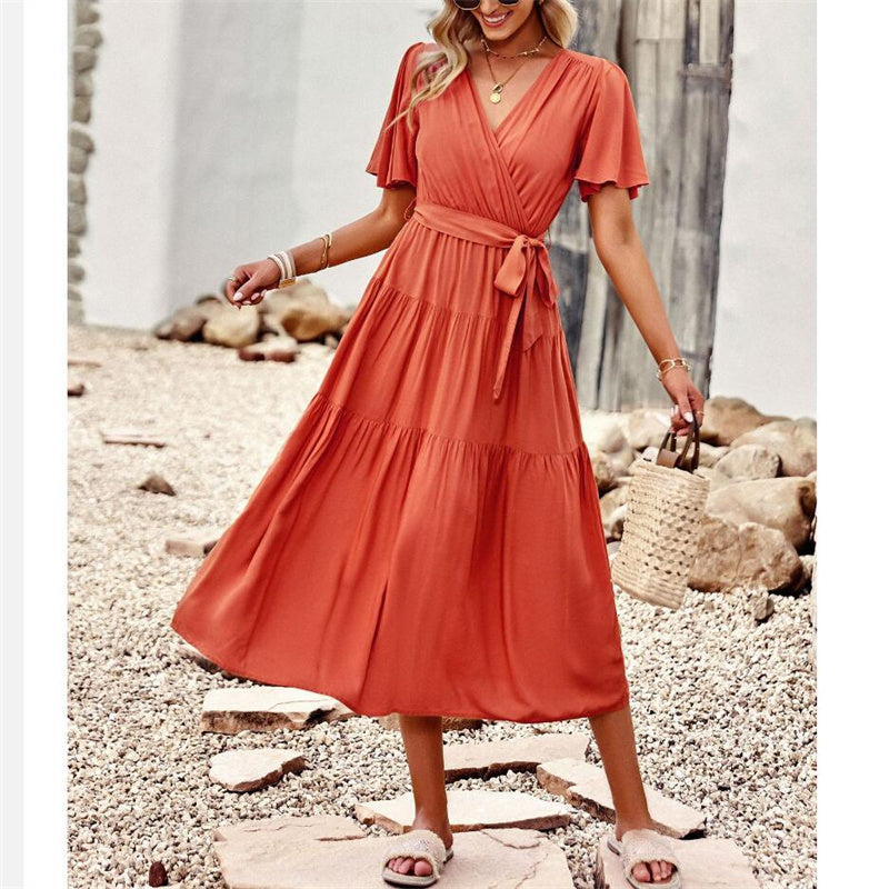 Solid Color High Waisted V-Neck Maxi Dress for All Occasions