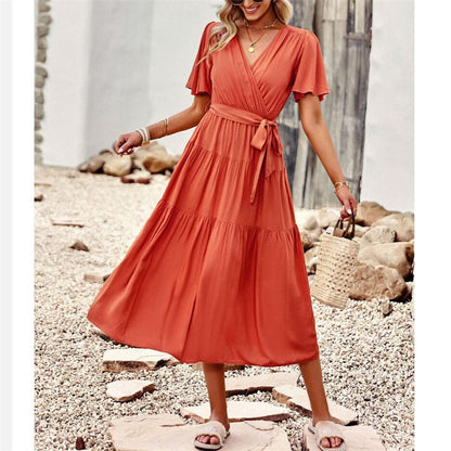 Solid Color High Waisted V-Neck Maxi Dress for All Occasions