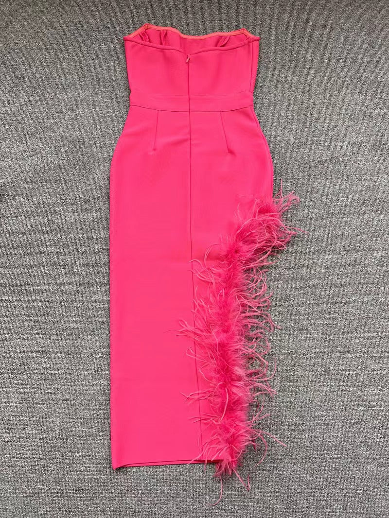 Summer High Waist Feather Split Sleeveless Tube Top Midi Dress – Sexy Sweet Dress