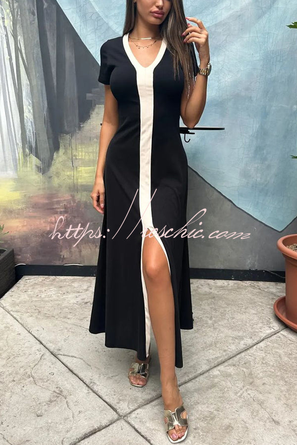 Fashionable V-neck Slim Fit Waist Knitted Midi Dress