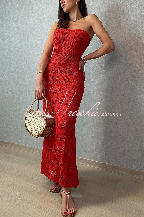 Romantic Story Knit Texture Off Shoulder Stretch Maxi Dress