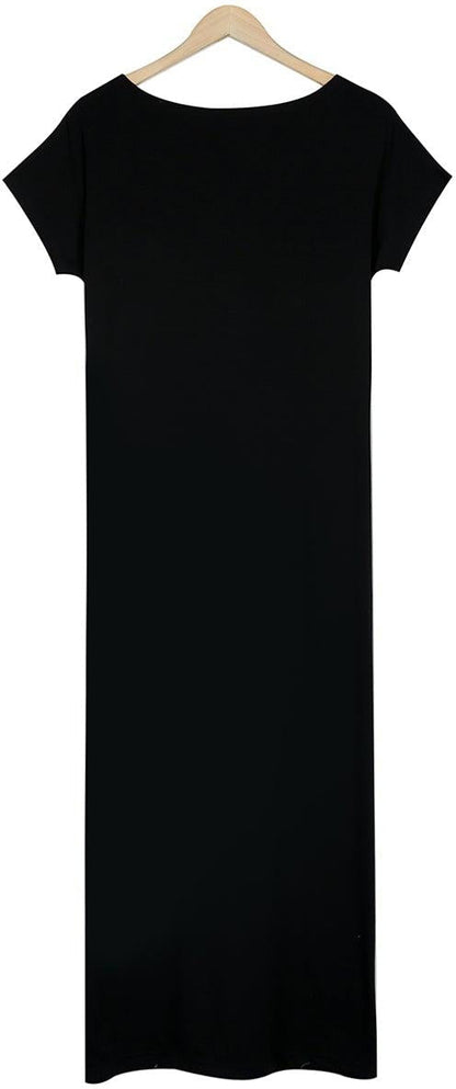 Off-Shoulder Dolman Sleeve Pocket Maxi Shirt Dress
