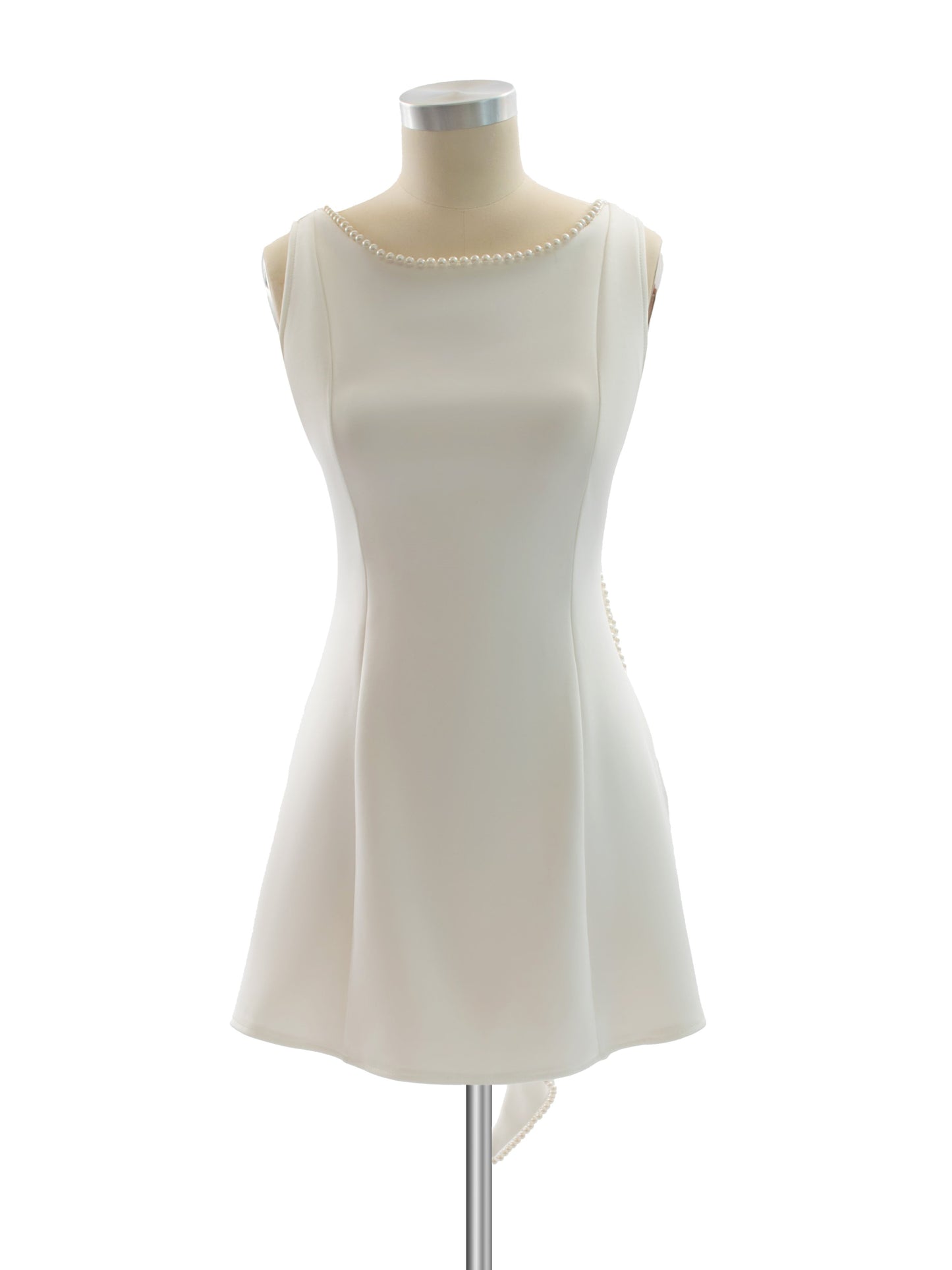 Party Dress Mini White Jewel Neck Pearls Sleeveless Backless Sexy Semi Formal Dress